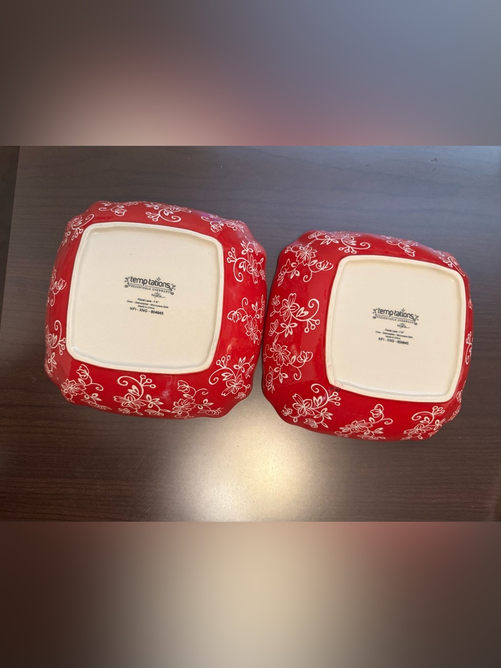 2 Tem-tations Presentable by Tara Red Floral Ceramic Serving Bowls -Set - Picture 4 of 5